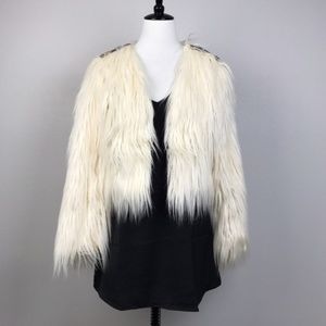 Shaggy Faux Fur Jacket w/Embellished Shoulders